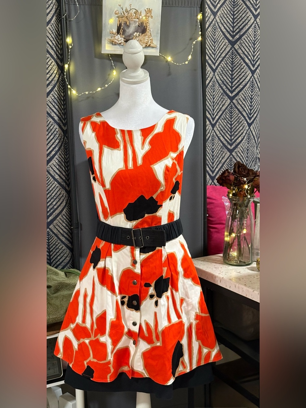 Jessica Simpson 2-in-1 Dress with Detachable Overskirt -Orange and Black Size 8